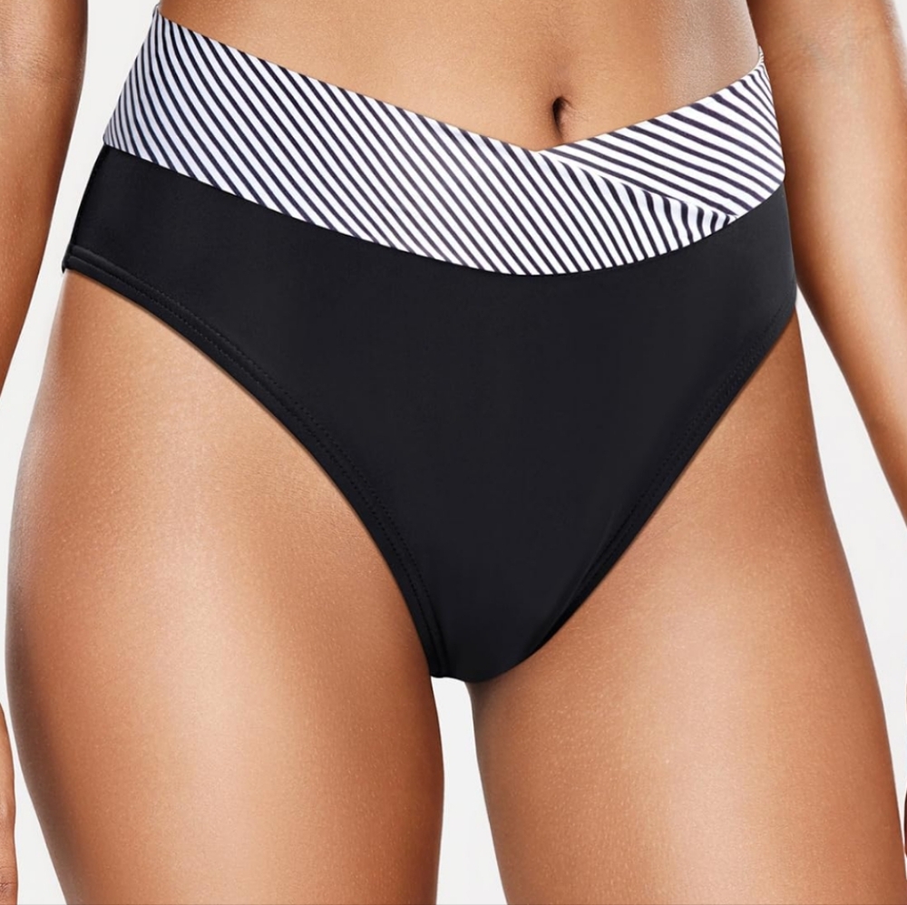 Black And Striped Swim Bottoms
